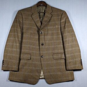 VTG Calvin Klein Blazer Wool Plaid 40 SHORT Three Button Blazer Sport Coat brown